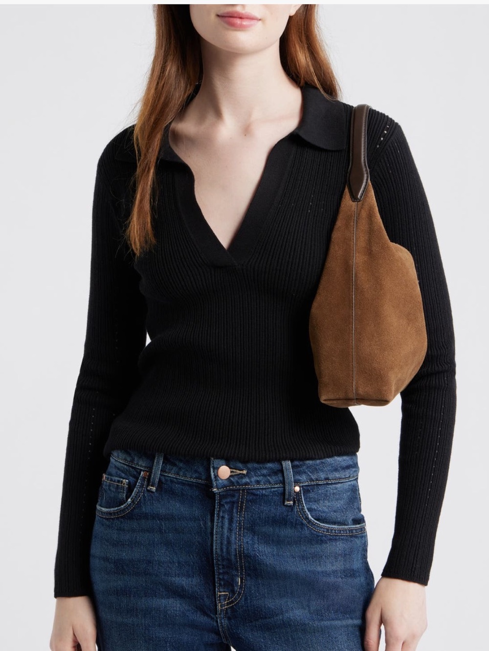 Suede Shoulder Hobo Bag in Brown - Picture 7 of 8